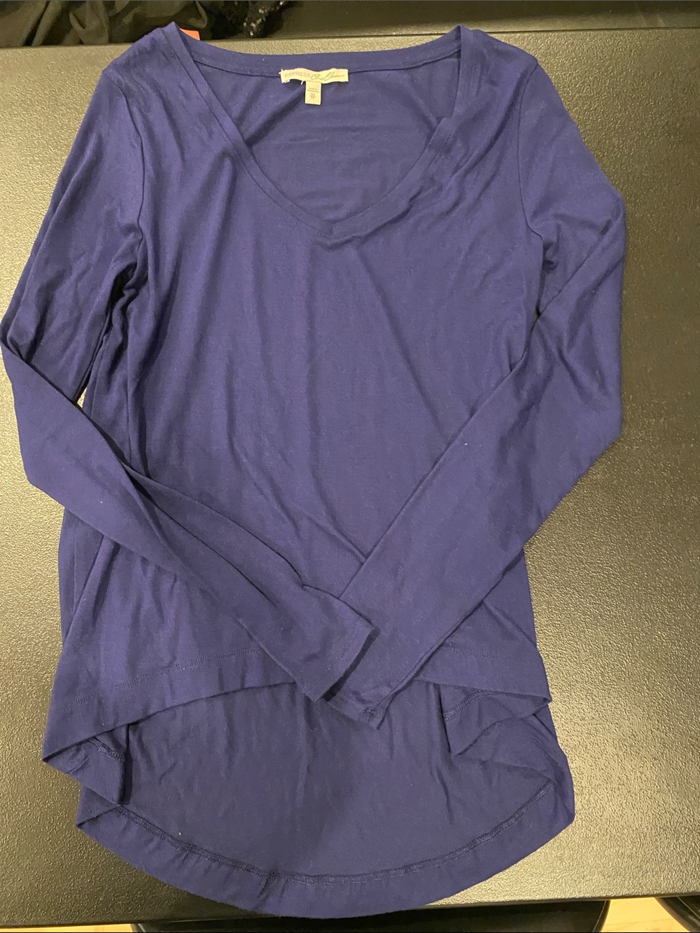 Express Women's Long-Sleeve V-Neck Top in Navy Blue